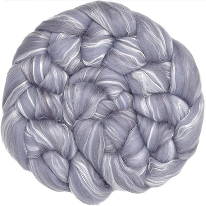 Merino Silk Luxe Tonal Designer Blend. Superfine Merino, Mulberry Silk, Tussah Silk. Top Roving for Spinning or Felting. Silver Mist 4oz