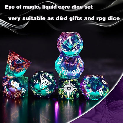 Third Mystery Eye Liquid Core DND Dice Set for Role Playing Games, 7 PCS Dungeons and Dragons Dice Set with Metal Box for D&D Gifts, RPG DND Starter Dice Set