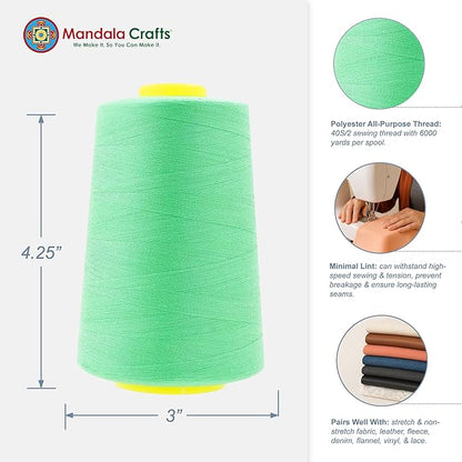 Mandala Crafts 4 Pack of Serger Threads Cones Spools - 40S/2 24000 Yards Polyester Seafoam Green Threads for Sergers Machine and Overlock Quilting Sewing Machine