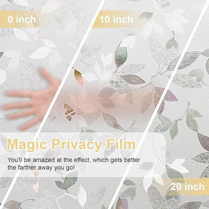 Window Privacy Film Decorative for Front Door, Bathroom Static Cling Stained Glass Sticker Opaque Heat Control UV Blocking Non-Adhesive for Home Windows, Magnolia