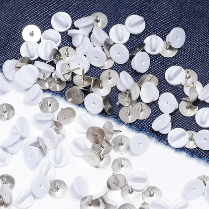 400pcs PVC Rubber Butterfly Clutch Pins Tie Tacks Blank for Uniform Badges Backing Holder Clasp Lapel Enamel Pins(200 Sets),White