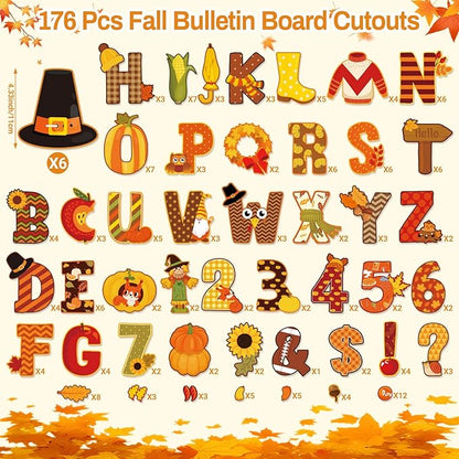 Faccito 176 Pcs Fall Bulletin Board Decorations Letters Numbers Alphabet Autumn Paper Cutouts Punctuation Symbols Combo Set Thanksgiving Classroom Decorations for School Chalkboard Party Teacher