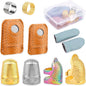 10pcs Hand-Working Sewing Thimble, Metal Finger Shield Ring, Leather Coin Finger Protectors, Sewing Thimble Rings Cap Metal Shield for Knitting Quilting DIY Craft Tools