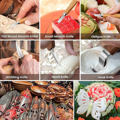 10Pcs Wood Carving Kit, Beginner Set With Resistant Gloves, Spoon & Whittling Knife, Sandpaper for Woodworking
