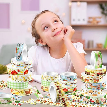 12 Pcs Farm Animals Washi Tape Farm Animals Masking Tape Decorations Farmhouse Cow Sheep Pig Ducks Decorative Paper Sticker for Vintage Journals, Planners, DIY Craft Gift Wrapping