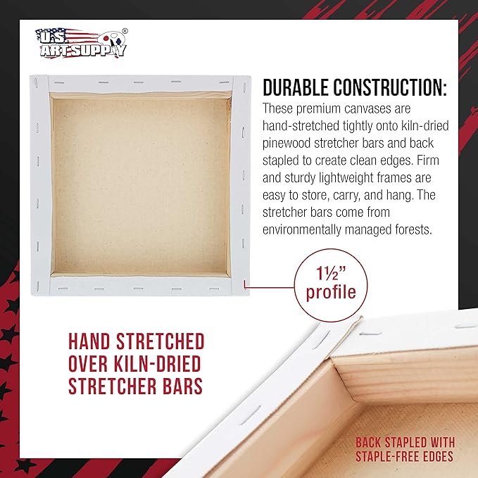 U.S. Art Supply Square Stretched Canvas for Painting 8x8 inch Gallery Depth 1-1/2" Thick, 5-Pack - 12oz Acrylic Gesso Triple Primed, Professional Artist Quality, 100% Cotton - Pouring, Oil Paint