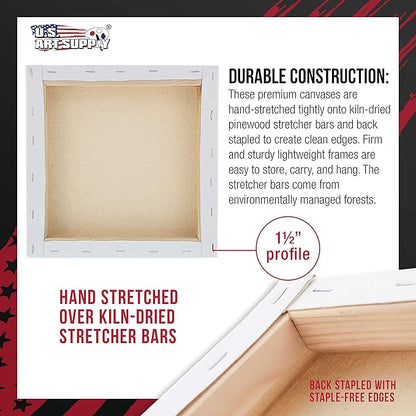 U.S. Art Supply Square Stretched Canvas for Painting 8x8 inch Gallery Depth 1-1/2" Thick, 5-Pack - 12oz Acrylic Gesso Triple Primed, Professional Artist Quality, 100% Cotton - Pouring, Oil Paint
