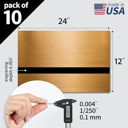 Trotec TroLase Lights | 24"x12"x1/250"(0.1mm thick) | Adhesive-Backed Flexible Laser Engraving Sheet/Film for Decal & Label | Double Color Plastic Sheet for Engraving | Brass/Black | 10pcs