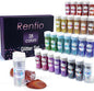 Renfio 28 Colors Holographic Glitter Set, 14.81oz 420g Ultra Fine Glitter Powder PET 1/128" 0.008" 0.2mm Resin Suppies Assorted Craft Glitter for Fake Nails, Resin Art, Tumblers, Slime, Hair, Bomb