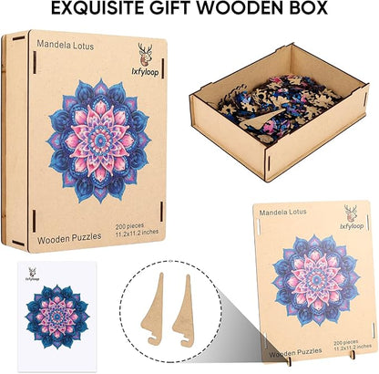 Wooden Puzzles for Adults 471 Pieces, Mandela Lotus Jigsaw Puzzles, Unique Design Color Challenge Adult Puzzles for Family Game Gift, Home Decor, 16.4x16.5 inch