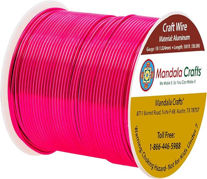 Mandala Crafts 18 Gauge Anodized Aluminum Craft Wire for Jewelry Making - 100 FT Colored Flexible Hot Pink Wire - Bendable for Bonsai Armature Crafting Sculpting