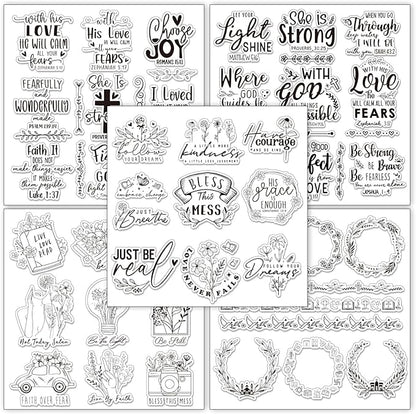 Whaline 5 Sheets Bible Verse Clear Stamps Christian Jesus Silicone Transparent Stamps Greeting Words Border Stamp Cards for DIY Card Making Scrapbooking Embossing Album Decor