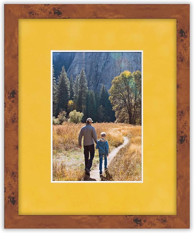 Pack of Ten Acid Free 8x10 Mats Bevel Cut for 5.5x8.5 Photos - Sunrise Yellow Suede Precut Matboards With Backing Boards and Self Seal Photo Mat Bags For Pictures, Photos, Framing - 4-ply Thickness