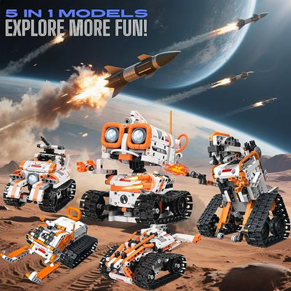 STEM Robotics Kit for Kids Ages 8-12 8-14+, 5-in-1 Remote/APP Control Coding Robot, Educational Engineering Building Toys with Programming, Science Projects Great Gift for Boys & Teens