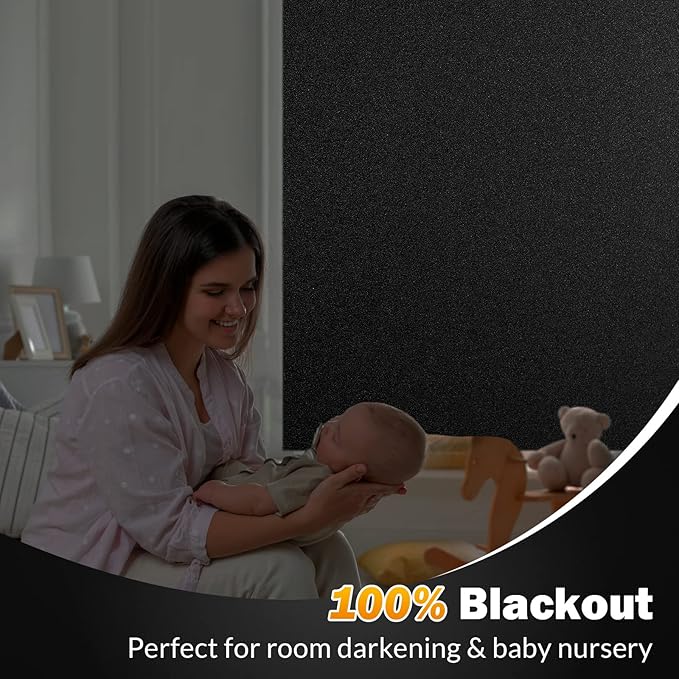 rabbitgoo Blackout Window Film, Sun Heat Blocking Privacy Cover for Glass, Removable Opaque Room Darkening Dark Black Out Window Covers Tint Shades for Home Day Sleep Light Blocker 29.5 x 78.7 Inches