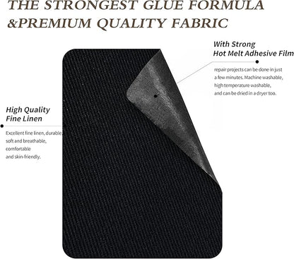 KING MOUNTAIN 100% Cotton Fabric Iron-on Repair Patch, Inside&Outside Clothes Repair Patch, 3"x60" with Backing Glue Repair Decorative Patch kit (Black)