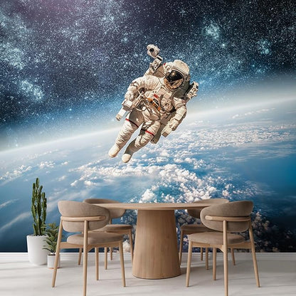 wall26 Wall Sticker/Wall Mural an Astronaut Floating About Planet Earth, Not Peel and Stick, Non-Woven Wallpaper Decorative for Bedroom, Living Room, Office - 108x168 inches