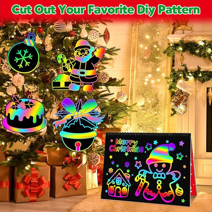 ZMLM Scratch Paper Art Craft: 2 Pack Rainbow Scratch Set for 3 4 5 6 7 8 9 10 Years Old Girls Boys Students Drawing Coloring Black Magic Art Supplies Kits Gifts School Birthday Party Toys(Christmas)