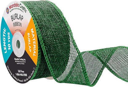 Mandala Crafts Green Burlap Ribbon 1.5 Inches Wide Jute Ribbons for Crafts - 20 Yds Roll Rustic Burlap Wrap Trim Ribbons for Wreaths Bows Wedding Party Decoration