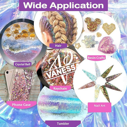 Renfio Opal Chunky Glitter, 1.75oz/50g Green Glitter, Dreamy High Sparkle Glitter for Crafts Holographic Fine Glitter Mix Iridescent Glitters Flake for Resin Nails Art Hair DIY Snow - Green Pinery
