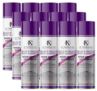 AK Trading Professional Quality General Multipurpose Spray Adhesive, 12-Ounce for Acoustic Panels & Craft Upholstery Foam Adhesive & Fabric Glue - 12 Pack
