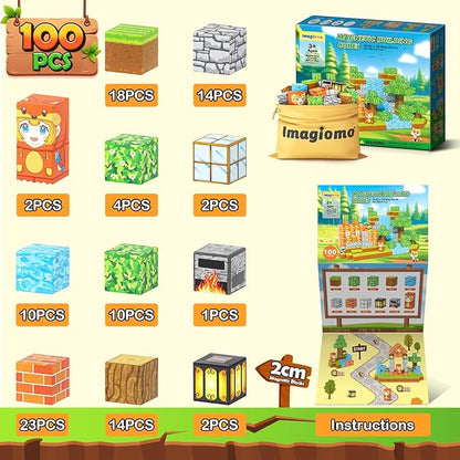 100PCS Magnetic Blocks - Build Mine Magnet World Froest Fox Adventure Set, Magnetic Toys Kids Games for Boys & Girls Age 3-5 5-7 8-12, Sensory Construction Outdoor Toys for Toddlers Birthday Gifts