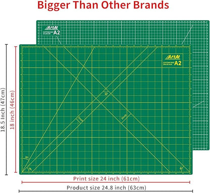 ArtAt Self Healing Cutting Mat: 18″x 24″ Green Double Sided, Non-Slip 5 Layers PVC Durable A2 Sewing Craft Mat for Rotary Cutter, Use for Quilting, Scrapbooking and Craft & Art Projects…