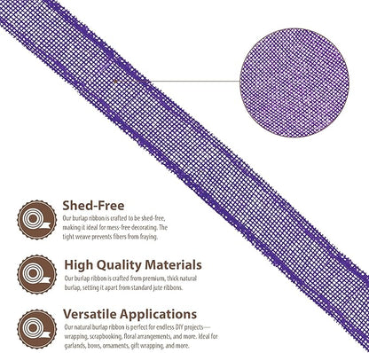 Mandala Crafts Purple Burlap Ribbon 1 Inch Wide Jute Ribbons for Crafts - 20 Yds Roll Rustic Burlap Wrap Trim Ribbons for Wreaths Bows Wedding Party Decoration