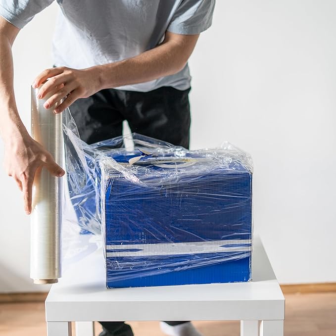 PSBM Stretch Wrap, 4 Pack, 17 Inch x 1476 Feet, 83 Gauge, Clear Plastic Cling, Cast Hand Stretch Film Rolls for Packaging Moving Packing Pallets