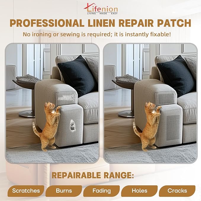 Fabric Repair Patches, 17X158 inch Linen Self-Adhesive Fabric Repair Tape, Strong Sticky Linen Patch for Sofas, Tote Bags, Clothing, Car Seats, Furniture（Black, 17X158 inch）