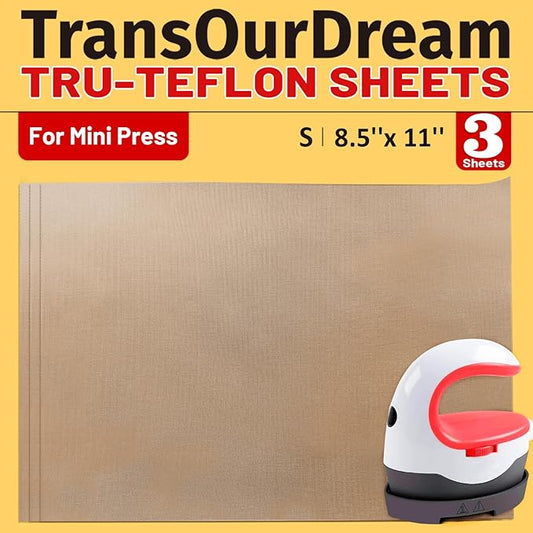 TransOurDream 3 Pack PTFE Teflon Sheets Size S 8.5 x 11" for Mini Heat Press Heat Resistant Craft Mat Sublimation Paper and Heat Transfer Paper Reusable