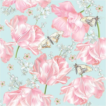 20-ct 13x13 Flowers Paper Luncheon Decoupage Napkins, 3-Ply Servilletas Printed Flower Pink Tulips Cocktail Napkin for Art, Dinner and Party, Disposable Napkins Decor