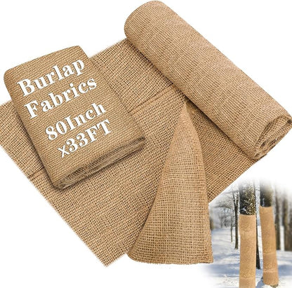 Buryeah 80 Inch x 33 ft Burlap Fabrics Roll Natural Jute Burlap Tree Wraps Protector Winter Frost Plant Blankets Cloth Weed Barrier Fabric Garden Plants for Winter Outdoor Trees Shrubs Party