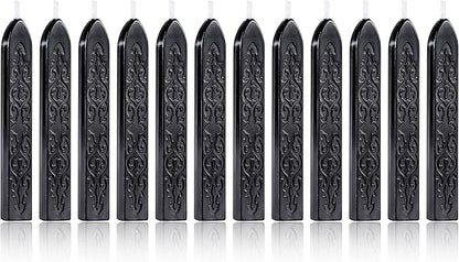 Yoption 12 Pcs Sealing Wax Sticks with Wicks, Antique Black Totem Fire Manuscript Seal Wax for Wax Seal Stamp (Black)