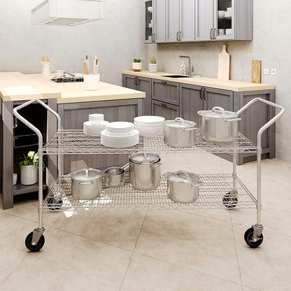 24" W x 60" L x 36" H Chrome Heavy Duty Utility Cart | 2-Tier | NSF Commercial Storage Rack Mobile Unit | Storage and Mobility Solution for Your Business