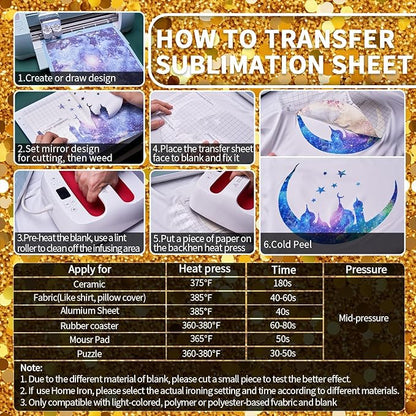 Yellow Glitter Sublimation Transfer Sheets for Heat Press Machine,Gold Sublimation Paper for Tumblers Blanks Tshirts,8 Sheets 12x12inch