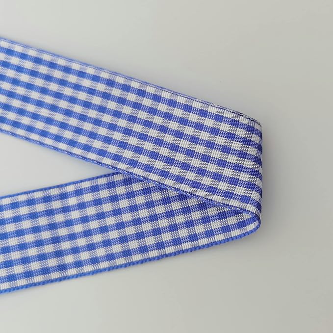 Blue and White Gingham Ribbon Plaid Ribbon 25 Yards Each Roll 100% Polyester (1", Blue)