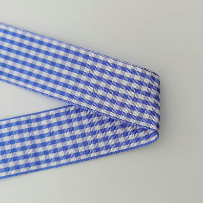 Blue and White Gingham Ribbon Plaid Ribbon 25 Yards Each Roll 100% Polyester (1", Blue)