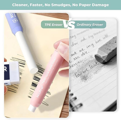 Nicpro 6 Pack Rotary Retractable Erasers Pen Style, Aesthetic Pastel Twist Erasers in Macaron Colors, Clean Erasing TPE Eraser for School Supplies, Office, Drawing & Journaling