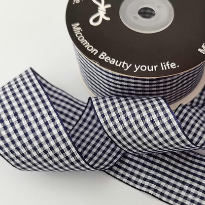 1.5 Inch Blue and White Woven Edge 100% Polyester Gingham Ribbon 25 Yards Each Roll (1-1/2", Blue)