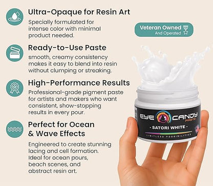 Eye Candy White Resin Pigment Paste Satori White (3 oz) | Create Cells and Lacing | Epoxy, Resin Art Paste | Opaque Tint | Highly Pigmented