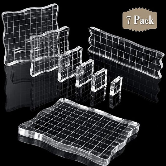 Mudder 7 Pieces Acrylic Stamp Blocks Set Clear Stamping Blocks Tools for Kids with Grid and Grip Scrapbooking Craft Making, Decorative DIY Essential Stamping Tool(Lace Edge)
