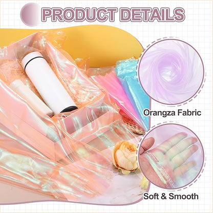 MECCANIXITY Iridescent Sheer Organza Fabric, 2 Yards x 59 Inches Solid Laser Holographic Shiny Fabric Organza Cloth for Wedding, Curtains, Costume, Photo Background, Lotus Pink