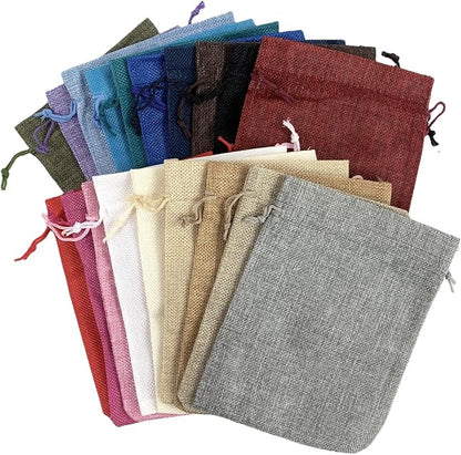 Palmhomee Gift Bags, Pack of 20 Burlap Drawstring Linen Jewelry Pouches, Hessian Jute Bags for Birthday, Jewelry, Treats, Party Favors, Art & DIY Craft (6x8 Inch, Mixed Colors)