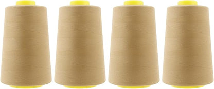 Mandala Crafts 4 Pack of Serger Threads Cones Spools - 40S/2 24000 Yards Polyester Khaki Threads for Sergers Machine and Overlock Quilting Sewing Machine