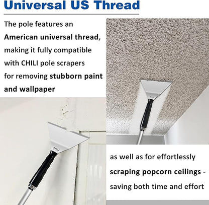 CHILI Extension Pole with 2-Section, 1.46 to 2.29 ft, Telescoping Pole with Twist-Lock Design, Ideal for removing Wallpaper, Popcorn Ceilings, Putty and Paint, Fits CHILI Pole Scrapers, Made In Taiwan