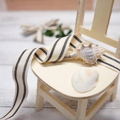 CT CRAFT LLC Ivory Cotton Black Stripes Ribbon 1.5" x 10 Yards for Home Décor Gift Present Wrapping DIY Crafts Birthday Wedding Bouquet Christmas