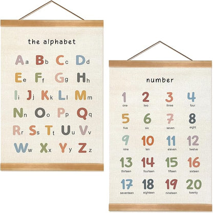 ZTGDA Alphabet Numbers Poster Set of 2, Alphabet Numbers Wall Art, ABC Banner Poster, Banner Wall Hanging Decor for Toddler Room Playroom Nursery Wall Classroom Decor (12x16inch ABC&123)