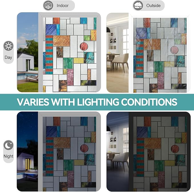3D Stained Glass Window Film, Decorative Window Privacy Film for Bathroom,Front Door,Home, Sun Blocking Heat Control,Static Cling, Ores 23.6inch x 35.4inch