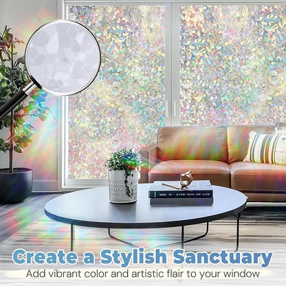 DOWELL Window Privacy Film Rainbow Film, Stained Glass Decorative Sticker, Static Cling Non-Adhesive Glass Clings, Sun Blocking Heat Control Window Coverings for Home Door, 35.4" x 157.4"